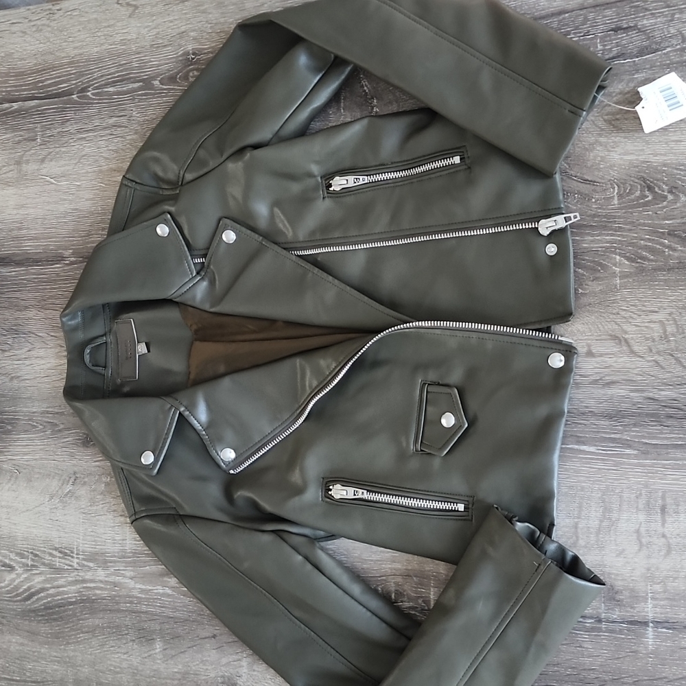 Blank NYC Faux Vegan Leather Moto Semi Fitted Jacket in Face to Face